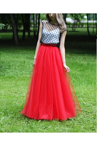 HSNLİFE Red 3 Layer 105 cm Length Puffy Tulle Skirt Special Occasion Invitation Organization Wedding Engagement Skirt
