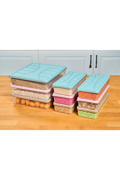 SUPERPUP Storage Container Set of 6 Soft Lid (4 X 1.1 Lt) (2 X 3 Lt) Water Green Freezer, Spray Container