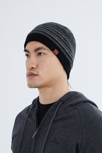 Nordbron Μαύρο ανδρικό πλεκτό Beanie - Μαλακό, ελαστικό, διπλό διπλό, χειμερινό μπλοκ Largas