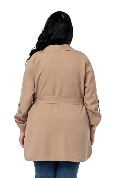 DISENTIS MODEST Plus Size Fold Sleeve Belted Unlined Long Mink Jacket
