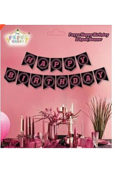 Deniz Party Store Fuchia Black Happy Birthday Writing