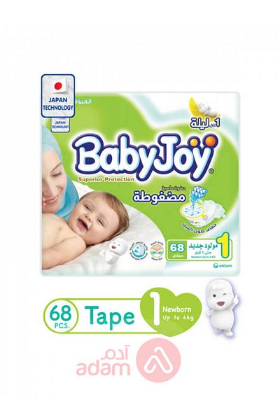 BabyJoy Compressed Diamond Pad, Size 1, Newborn, 0-4 Kg, Jumbo Pack, 68 Diapers