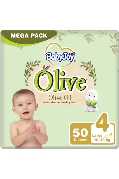 BabyJoy Olive Oil, Size 4, Large, 10-18 kg, Mega Pack, 50 Diapers