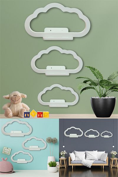 omilife 3-Piece Flying Cloud Decorative White Wooden Wall Shelf Children's Room Living Room Kitchen Wall Decor Shelf Set