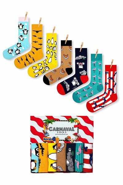 CARNAVAL SOCKS Σετ 7 πολύχρωμες κάλτσες με σχέδια Animal Animals