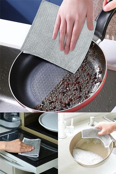 omilife 2 Pieces of Wire Dishcloth Scrubbing Wire Practical Non-Scratch Dish Sponge Multipurpose Cleaning Sponge