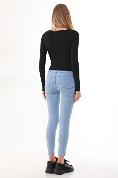 penyebizden Women's Crop Cotton Placket T-shirt-Black