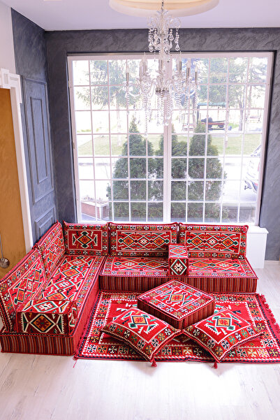 BAKIRÖZÜ HOME Şark Köşesi Takımı Kırmızı Anadolu Modeli 13 Parça (20 CM MİNDER KALINLIĞI)