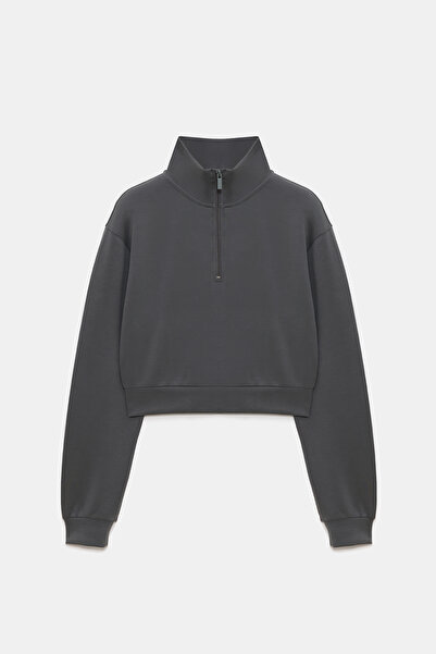 No Matter What Anthracite Crop Zippered Sweatshirt