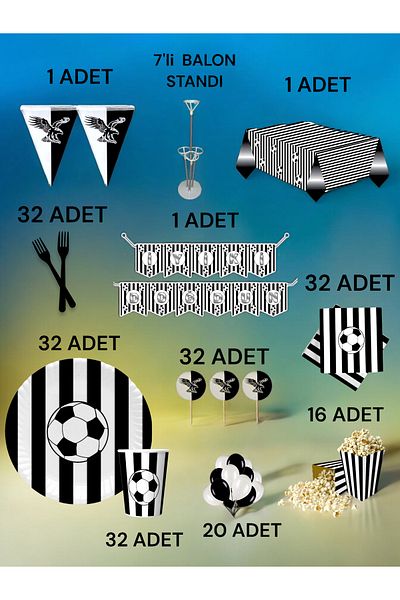 VibeHome 32-Person Black and White Fan 2XL Pack - Birthday Party and Fun Events