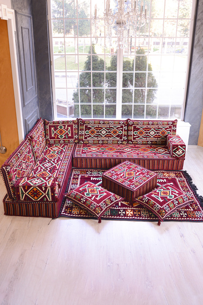 BAKIRÖZÜ HOME Şark Köşesi Takımı Bordo  Anadolu Modeli 13 Parça (20 CM MİNDER...