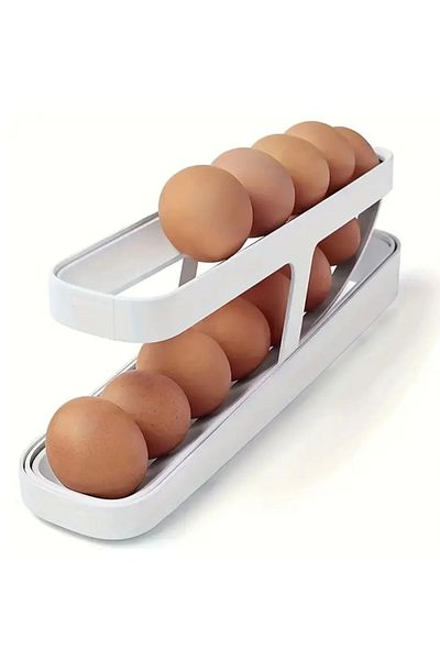 omilife 2 Tiers Automatic Refrigerator Egg Stand Egg Cup Rack