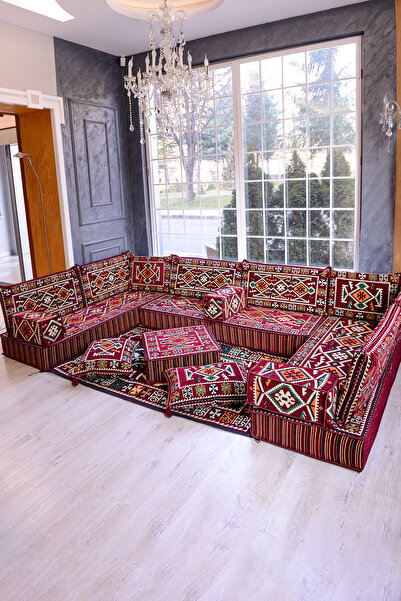 BAKIRÖZÜ HOME Şark Köşesi Takımı Bordo  Anadolu Modeli 18 Parça (20 CM MİNDER KALINLIĞI)