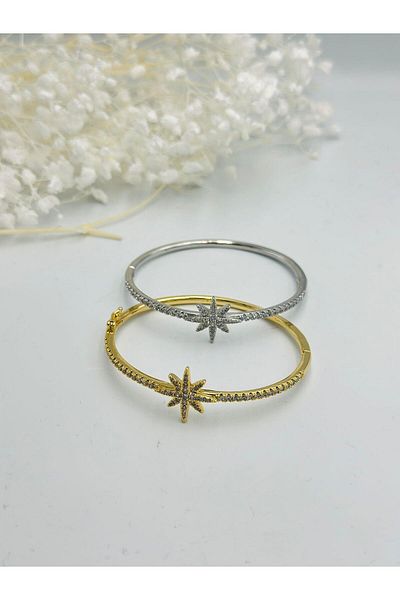 MyladyAccessoriess Polar Star Handcuffs with Zircon Stone Detail (Steel) Gold