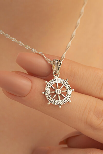 OSMANLI GÜMÜŞ Gemi Dümeni Gümüş Bayan Kolye Zincir