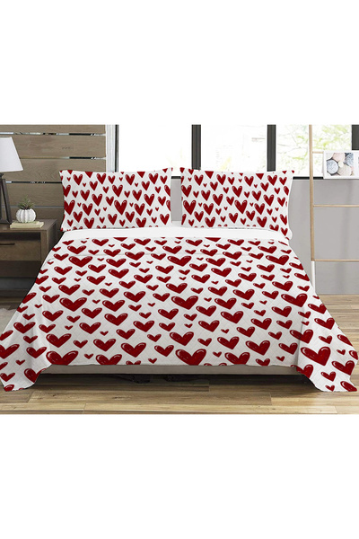 Evmila Πικέ διπλού μεγέθους με σχέδιο καρδιάς και στάμπα (200x220 εκ.)