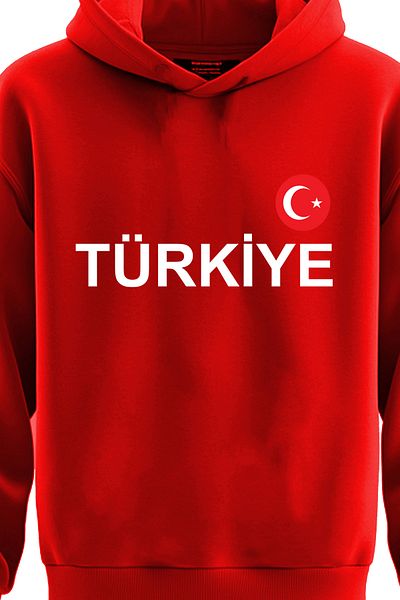 TOP GLORY Суитшърт с качулка с надпис Türkiye - 3-прежда суитшърт TURK1923