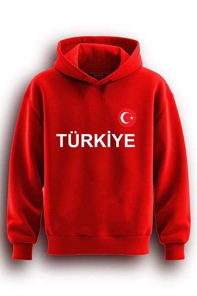 TOP GLORY Суитшърт с качулка с надпис Türkiye - 3-прежда суитшърт TURK1923
