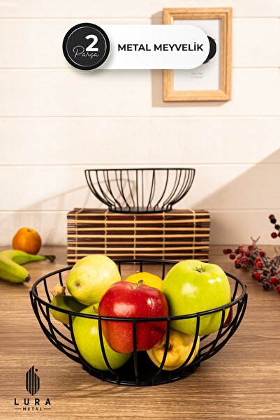 Homekolik 2'li Oval Siyah Metal Tel Meyvelik ve Sebzelik - 24x11 cm Şık ve Fo...