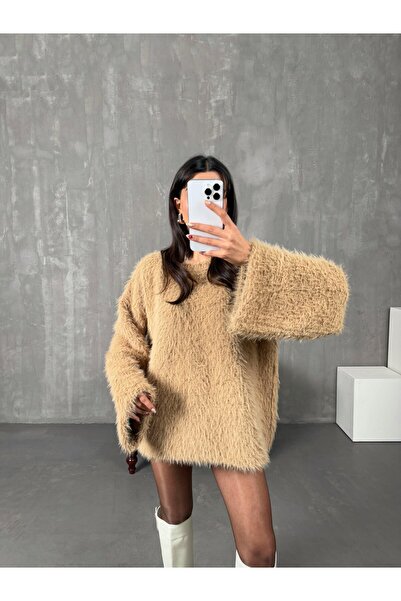 buqre's moda Дамски пуловер с брада и пискюли, мек, голям размер