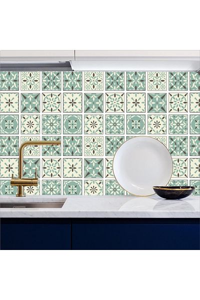 Bigaimaj 60cmx100cm Placi cu model verde deschis - Folie autoadeziva, blat intre bucatarie
