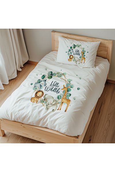 Lilabio Set cuvertură de pilota 100% bumbac (160x220 cm) Hello Wildlife