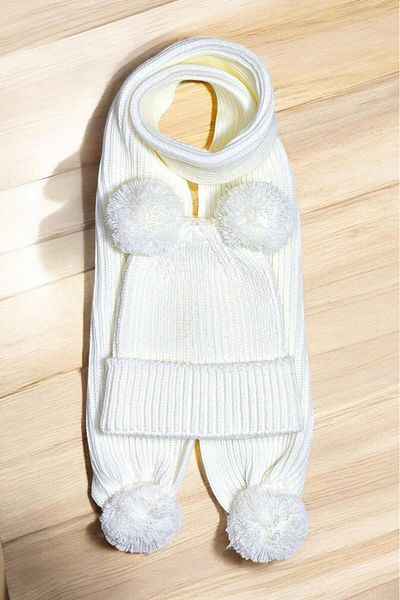 Meriç bebe Girls&Boys Thessaloniki Knitted Pompom Scarf Beanie Set 1-5 Years
