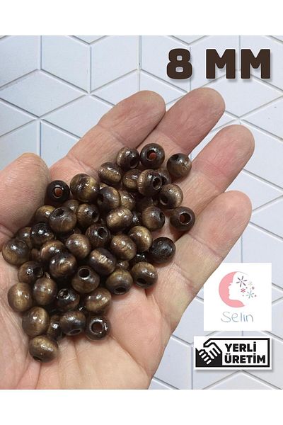 Selin Wooden Beads 8 Mm 100 Gr (± 420 Pieces) Brown
