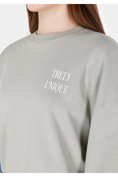 Colin's Regular Fit Yuvarlak Yaka Baskılı Kadın Yeşil Sweatshirt Cl1072553