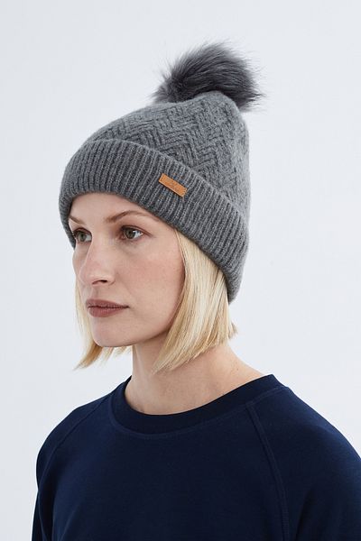 Nordbron Dark Grey Stretchy Acrylic Korg - Basic Model with Pompom, Double Fold, Winter Logo