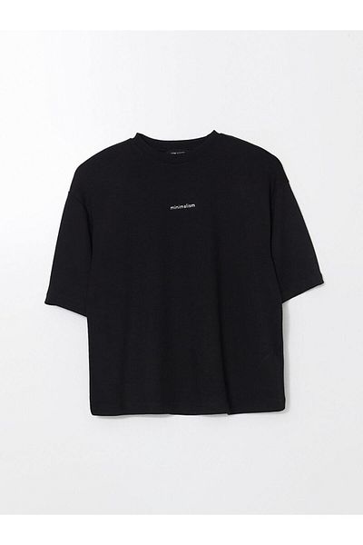 LC Waikiki Γυναικείο μπλουζάκι με στάμπα LCW Vision Crew Neck Oversize