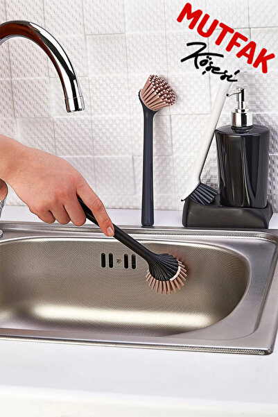 Mutfak Köşesi Silikon Uçlu - Süper Dayanıklı Bulaşık - Lavabo Fırçası - Siyah