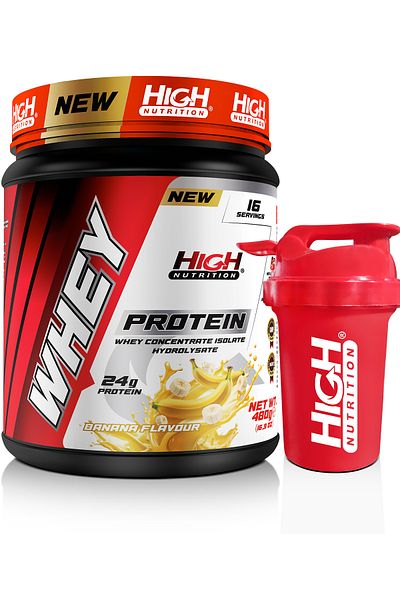 High Nutrition 480 g Banana Flavor Whey Protein - 24 g Powder, 16 Serve
