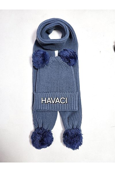 Meriç bebe Girls&Boys Thessaloniki Knitted Pompom Scarf Beanie Set 1-5 Years