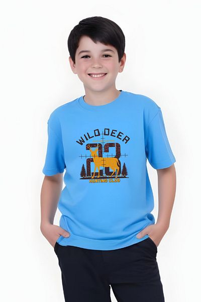 panios kids Tricou cu mânecă scurtă cu gât rotund cu imprimeu Hunting Club pentru băieți