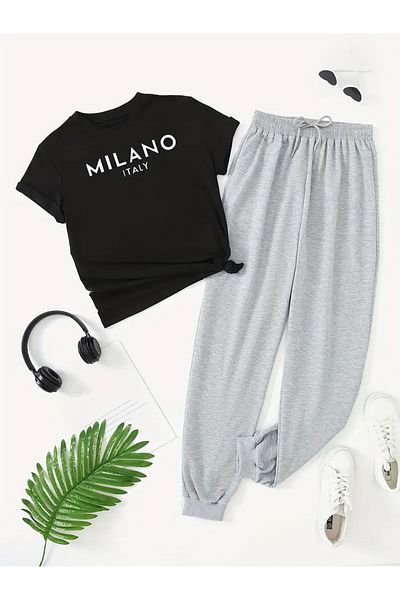 uyguntarz Weißes Unisex-Trainingsanzug-Set mit Fs-Aufdruck in Schwarz