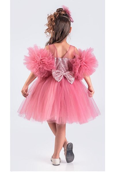 Little Pumpkin Φόρεμα με μανίκια πομ πομ Παγιέτες Tutu για γενέθλια και γάμο Παιδικά φορέματα για κορίτσια