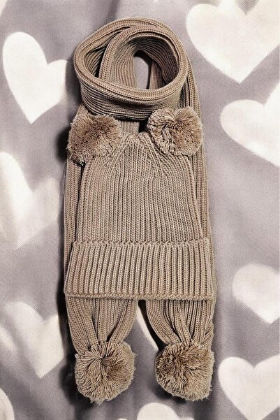 Meriç bebe Girls&Boys Thessaloniki Knitted Pompom Scarf Beanie Set 1-5 Years