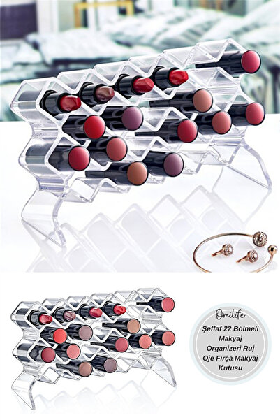 omilife Şeffaf 22 Bölmeli Makyaj Organizeri Ruj Oje Fırça Makyaj Kutusu
