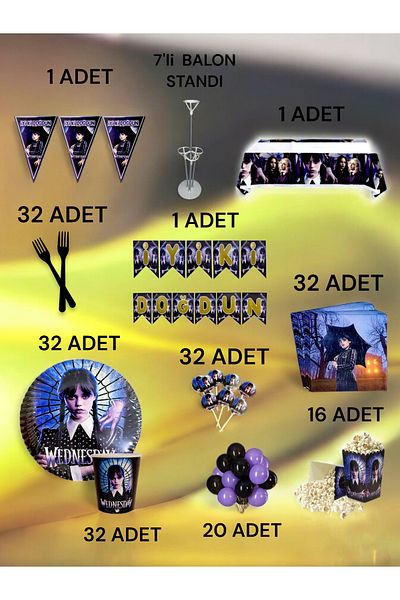VibeHome 2XL Pack for 32 People Wednesday Themed - Birthday Party and Fun Events
