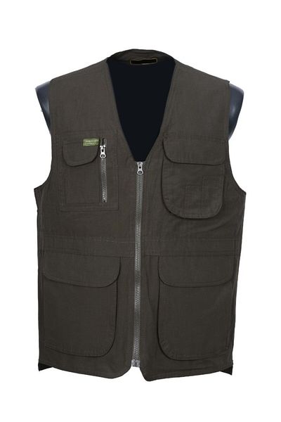 Sanalbolluk Men's Fabric Vest Summer V-Neck Khaki Color