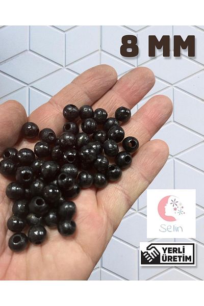 Selin Black Wooden Beads - 8 Mm, 100 g (330-400 Pieces)