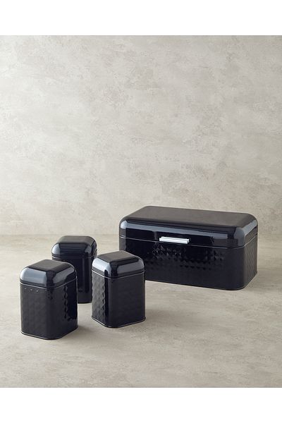 English Home Salina Metal - 4 Black Storage Containers, 1.3 L X 9 L