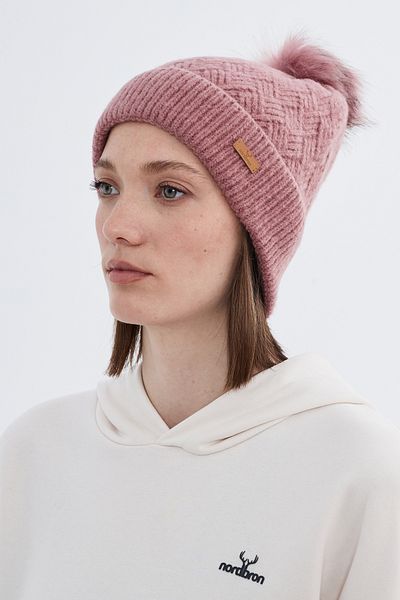 Nordbron Dusty Rose Acrylic Women's Korg - Soft Stretchy, Double Fold, Pompom Beret