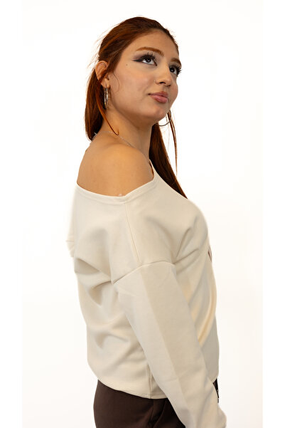 BUSEM Soft Textured, Modal Fabric, Low Shoulder, Stone Color Sweatshirt