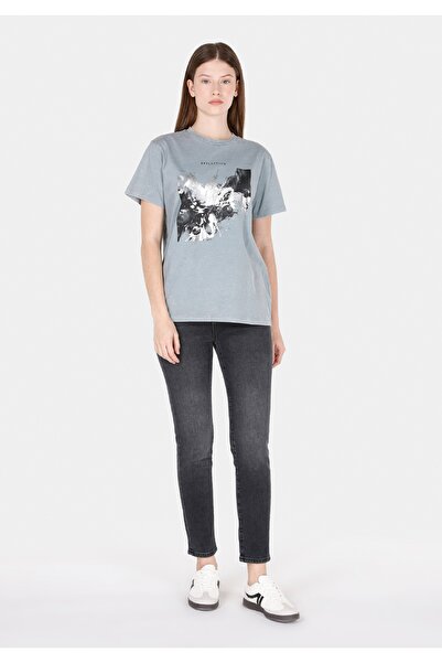 Colin's Дамска тениска с къс ръкав, с обикновена кройка и обло деколте, в сив...