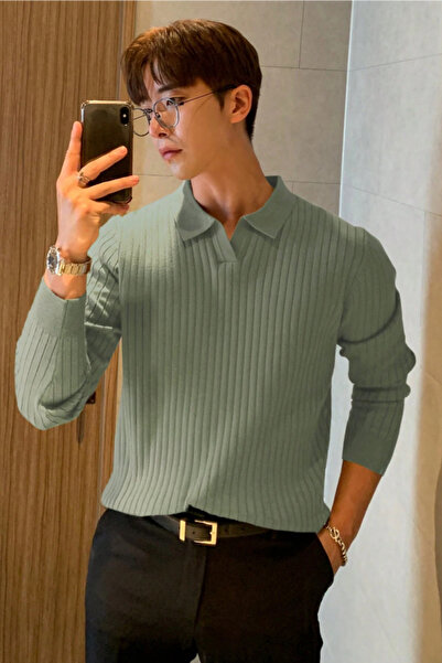 Tarz Cool Men's Polo Collar Ribbed Knitwear Sweater