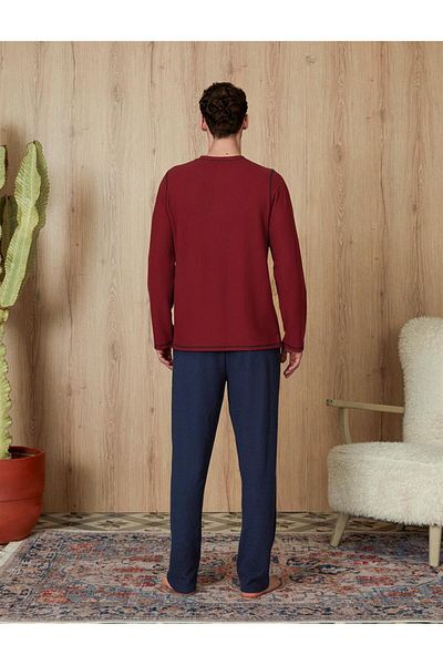 Doreanse Ανδρικό Claret Red Navy Blue πλεκτό T-shirt Σετ πιτζάμες 4794