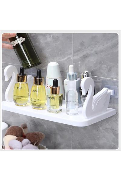 omilife Swan Motif Bathroom Kitchen Office Spice Rack Self Adhesive Swan Rack White