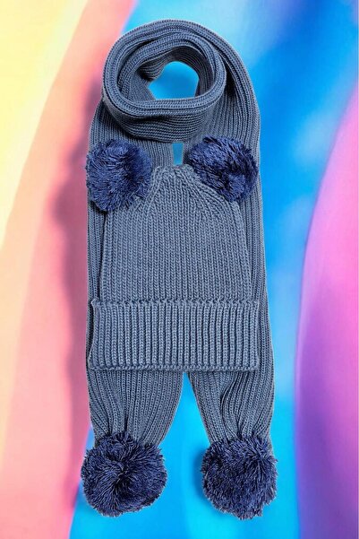 Meriç bebe Girls&Boys Thessaloniki Knitted Pompom Scarf Beanie Set 1-5 Years